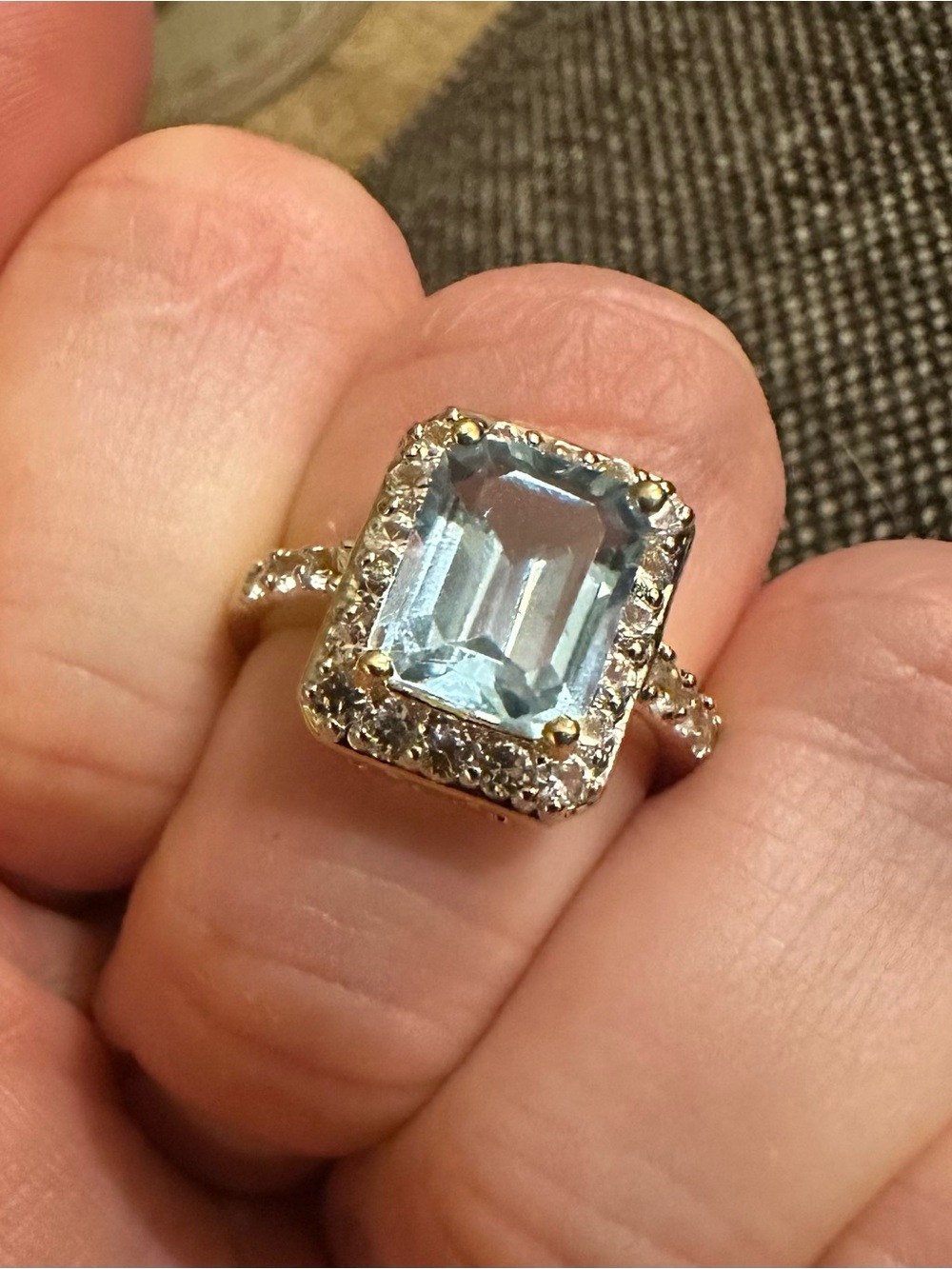 4.10ct Natural Swiss Blue Topaz Emerald Cut Halo Ring 925 (size 7)